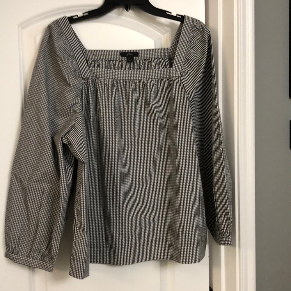 J crew Black white large  gingham peasant style la